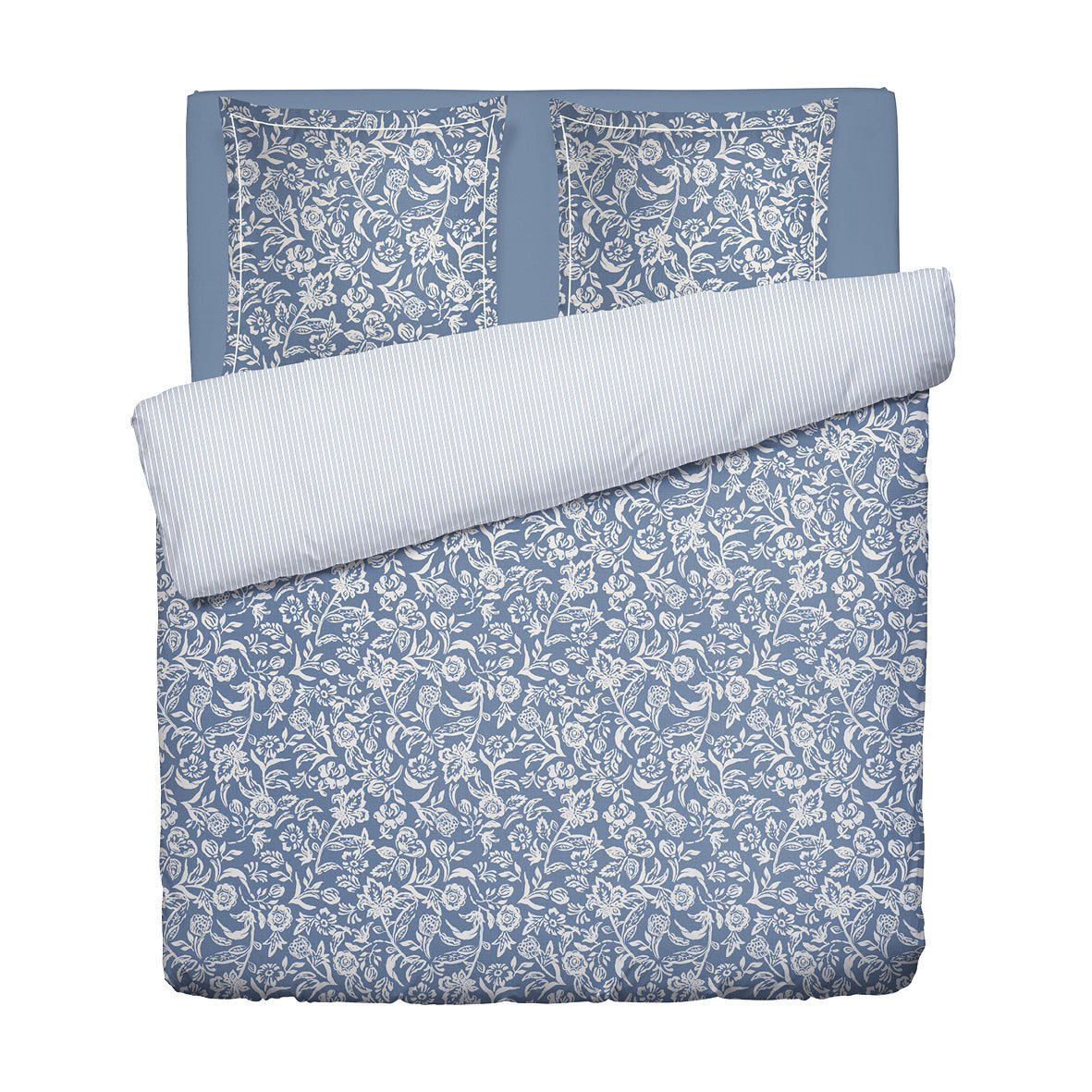 Duvet cover + pillowcase(s) cotton satin - Bleu jardin Blue