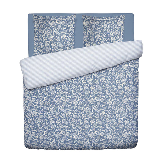 Duvet cover + pillowcase(s) cotton satin - Bleu jardin Blue
