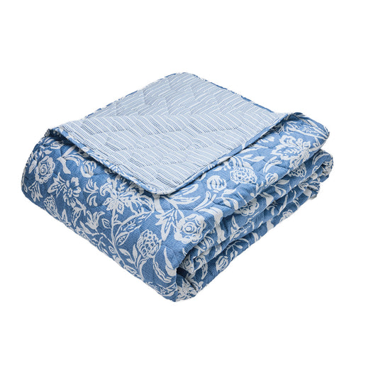 Bedspread cotton satin - Bleu jardin Blue - 220 x 250 cm