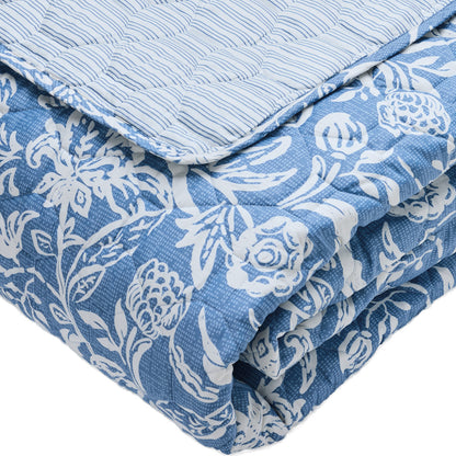 Bedspread cotton satin - Bleu jardin Blue - 220 x 250 cm