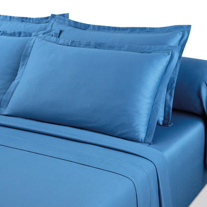 Taie d'oreiller satin de coton - Uni 1 baratta Bleu 05