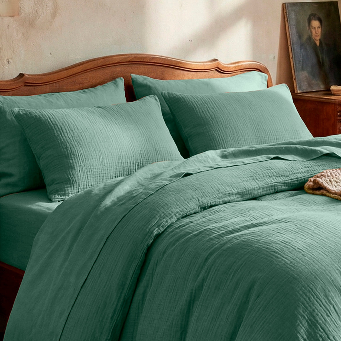 Pillowcase cotton gauze - Uni Green 12