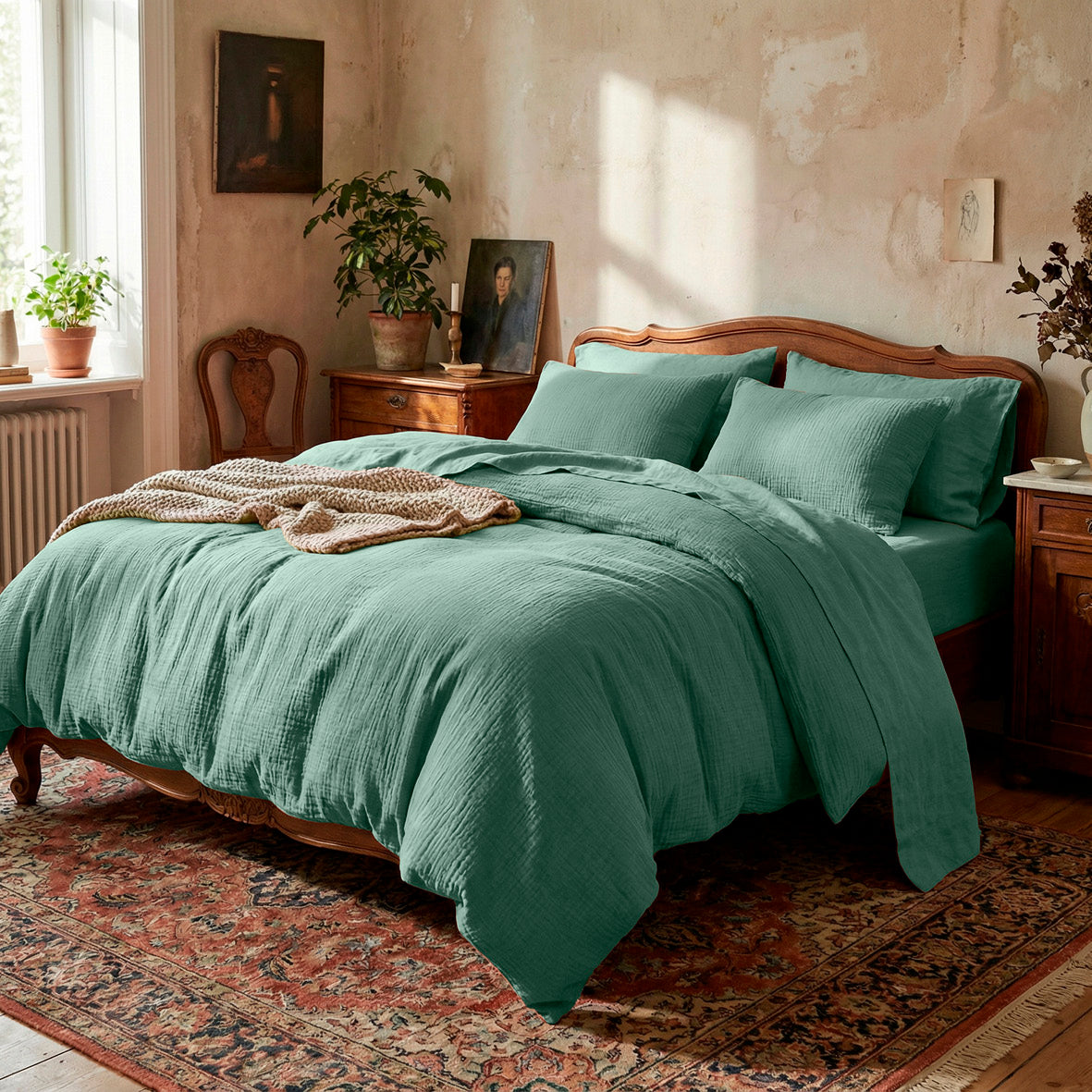 Pillowcase cotton gauze - Uni Green 12