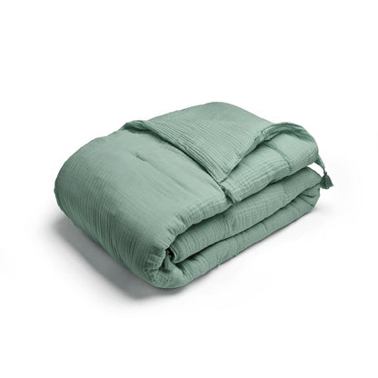 Quilt with tassels cotton gauze - Uni Green 12 - 140 x 200 cm