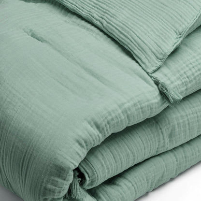 Quilt with tassels cotton gauze - Uni Green 12 - 140 x 200 cm