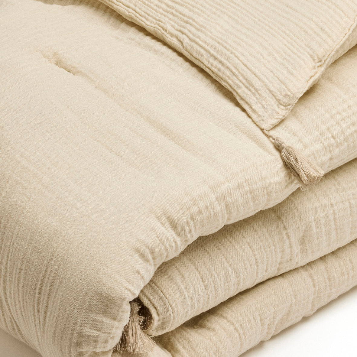 Quilt with tassels cotton gauze - Uni Taupe 07 - 140 x 200 cm