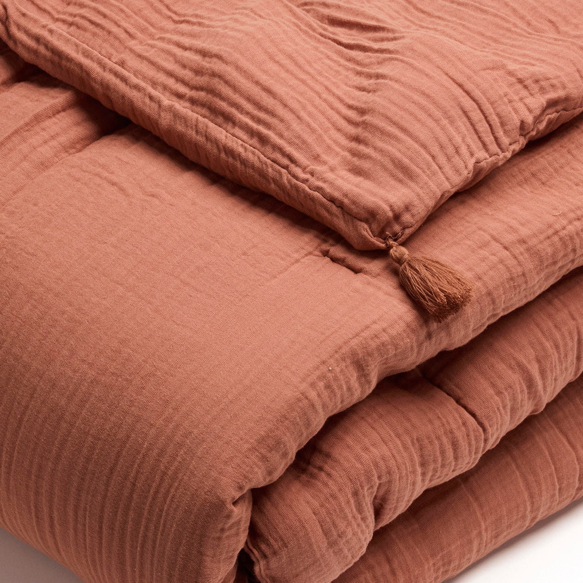 Quilt with tassels cotton gauze - Uni Terracotta 02 - 140 x 200 cm