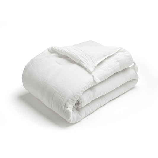 Édredon avec glands gaze de coton - Uni Blanc 02 - 140 x 200 cm