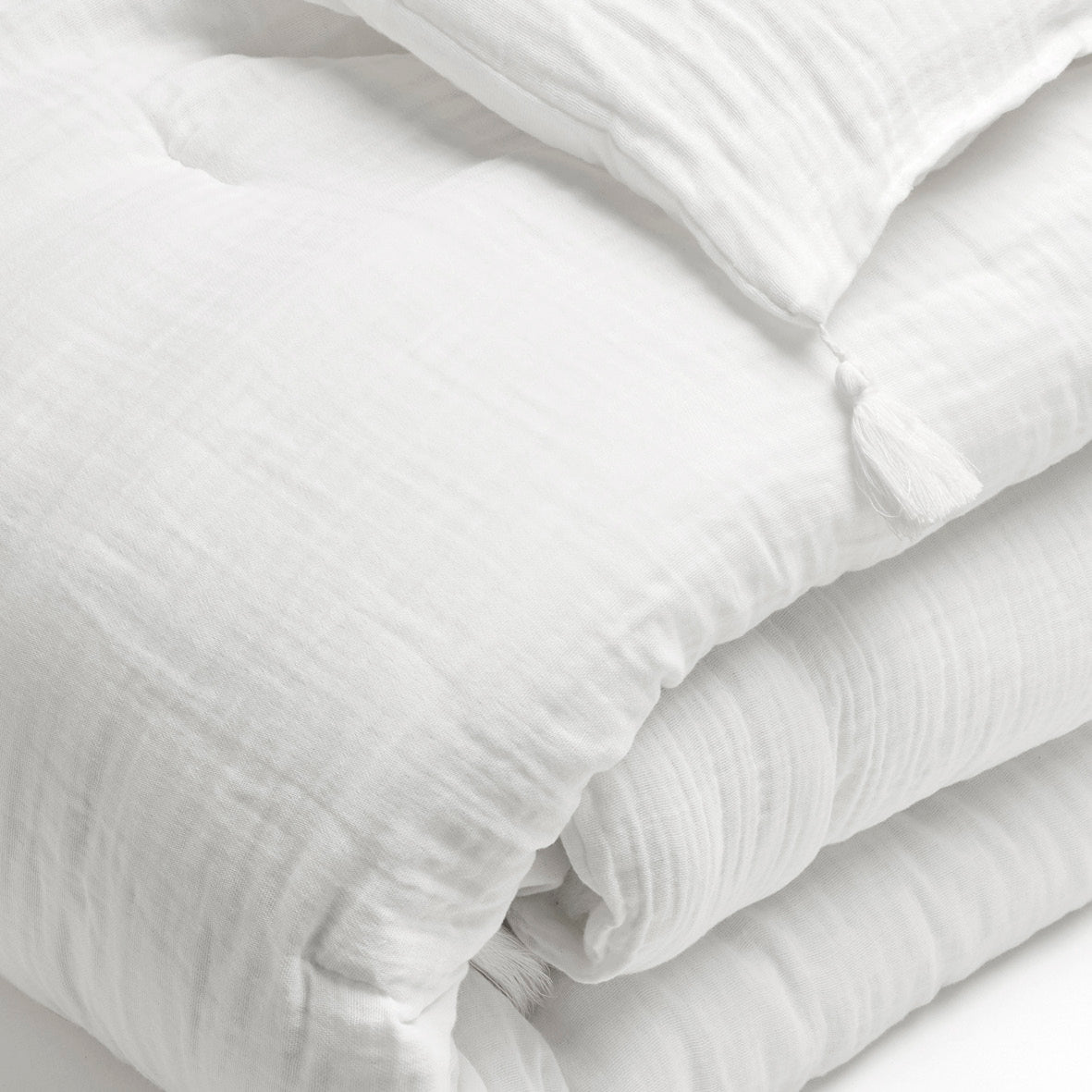 Quilt with tassels cotton gauze - Uni White 02 - 140 x 200 cm