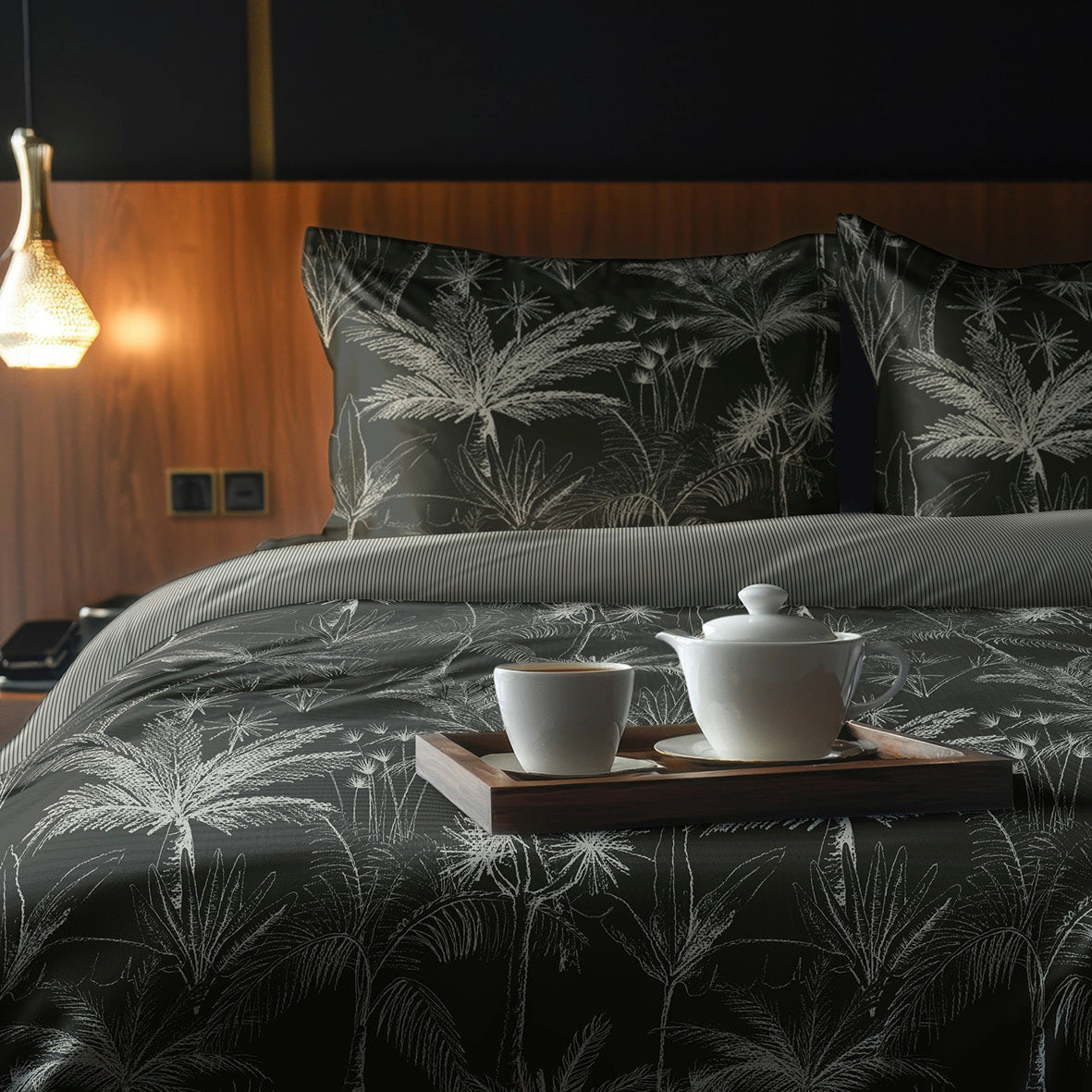 Housse de couette + taie d'oreiller satin de coton - Eden noir Noir