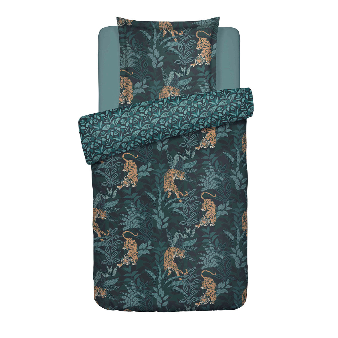 Housse de couette + taie d'oreiller satin de coton - Jaro Bleu