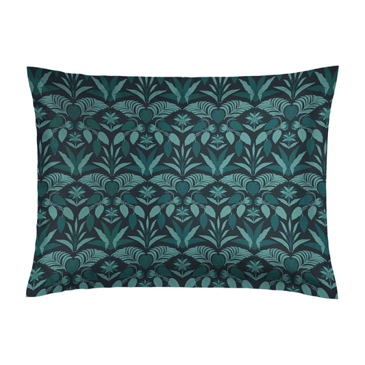 Pillowcase cotton satin - Feuillage émeraude Dark blue