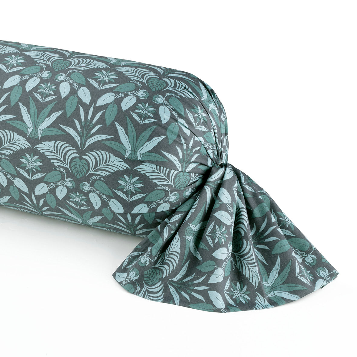 Pillowcase cotton satin - Feuillage émeraude Dark blue 43 x 210 cm