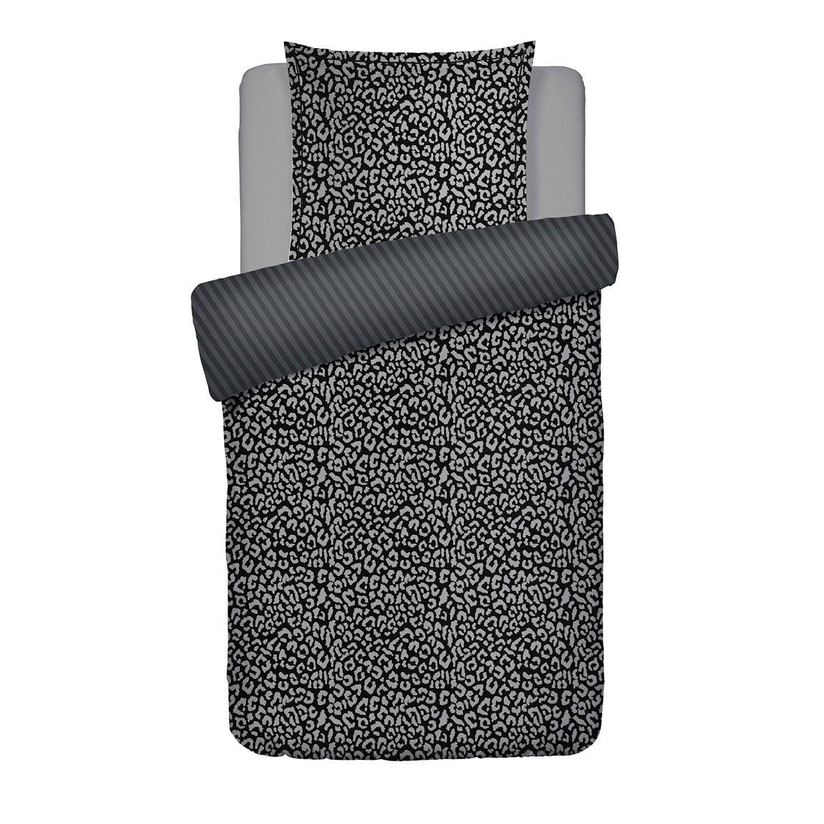 Housse de couette + taie d'oreiller satin de coton - Noir fauve Noir