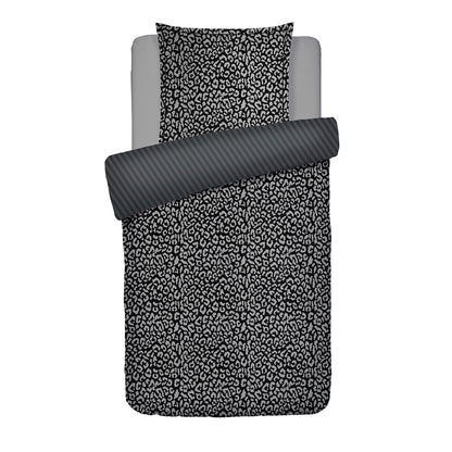 Housse de couette + taie d'oreiller satin de coton - Noir fauve Noir