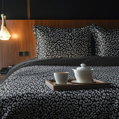 Housse de couette + taie d'oreiller satin de coton - Noir fauve Noir