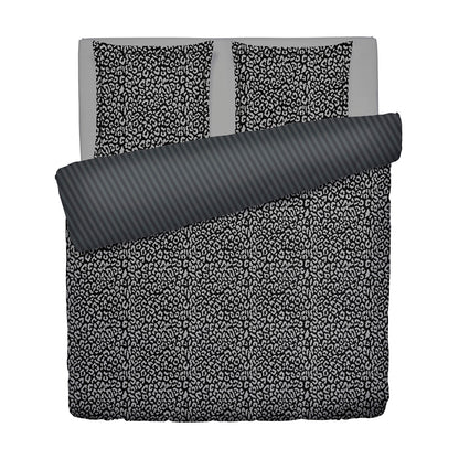 Housse de couette + taie d'oreiller satin de coton - Noir fauve Noir