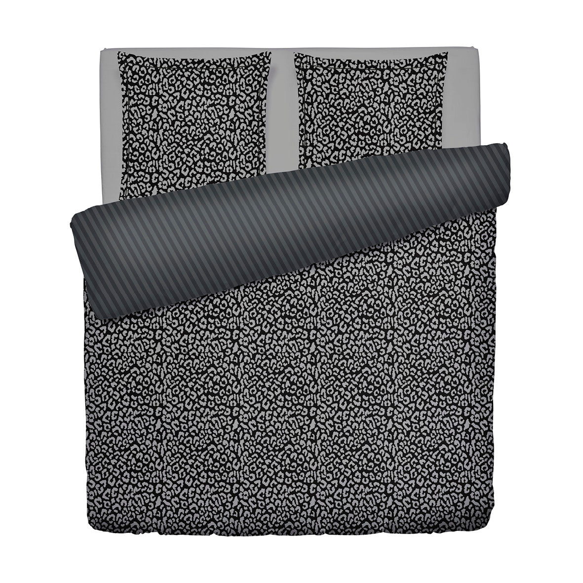 Housse de couette + taie d'oreiller satin de coton - Noir fauve Noir