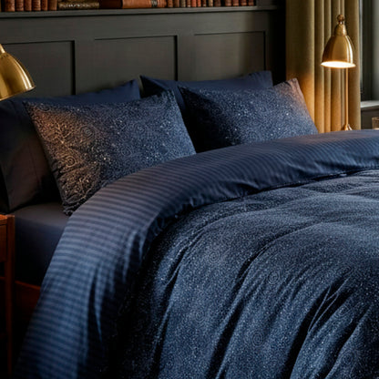 Duvet cover + pillowcase cotton satin - Mystère indigo Blue