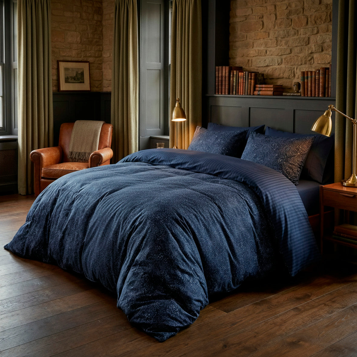 Duvet cover + pillowcase cotton satin - Mystère indigo Blue