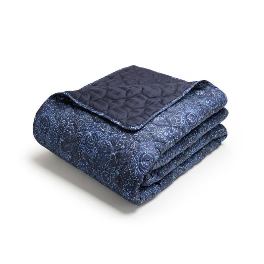 Couvre-lit satin de coton - Mystère indigo Bleu - 220 x 250 cm