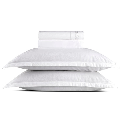Sheet set : fitted sheet, flat sheet, pillowcase(s) in satin cotton - Jacquard woven - Victorian white