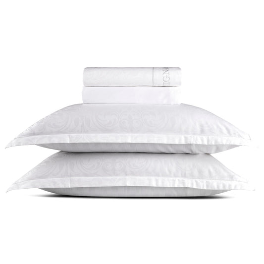Sheet set : fitted sheet, flat sheet, pillowcase(s) in satin cotton - Jacquard woven - Victorian white