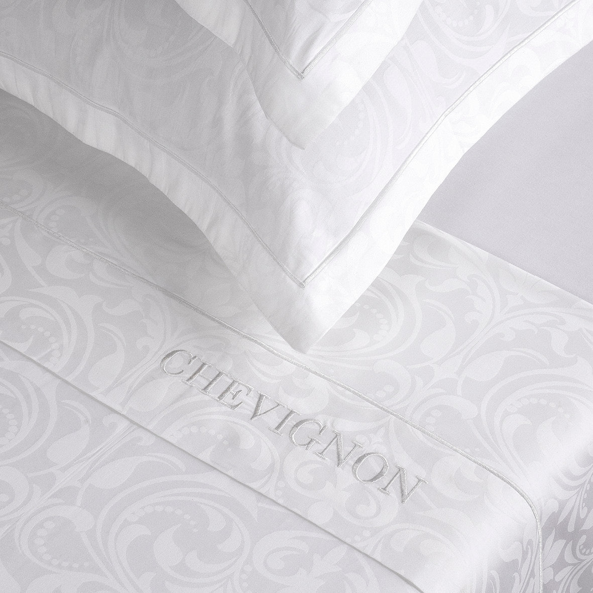 Sheet set : fitted sheet, flat sheet, pillowcase(s) in satin cotton - Jacquard woven - Victorian white