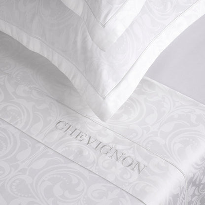 Sheet set : fitted sheet, flat sheet, pillowcase(s) in satin cotton - Jacquard woven - Victorian white