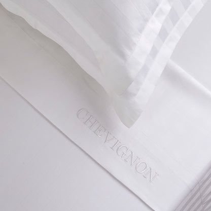 Sheet set : fitted sheet, flat sheet, pillowcase(s) in satin cotton - Jacquard woven - dobby stripe white