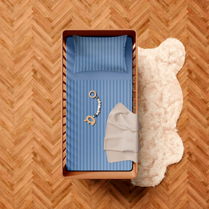 Duvet cover + pillowcase baby cotton satin - Jacquard woven - dobby stripe blue