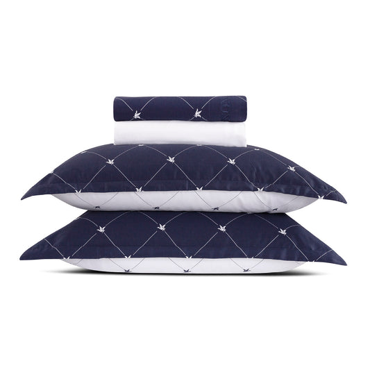 Sheet set : fitted sheet, flat sheet, pillowcase(s) in satin cotton - Canards Evy blue