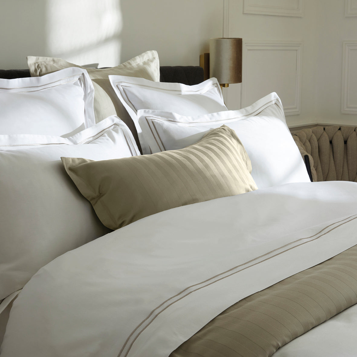 Duvet cover + pillowcase(s) cotton satin - Bastia Taupe / White