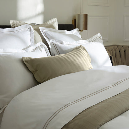 Duvet cover + pillowcase(s) cotton satin - Bastia Taupe / White