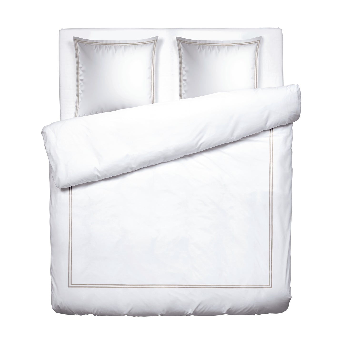 Duvet cover + pillowcase(s) cotton satin - Saint-Tropez White / Taupe