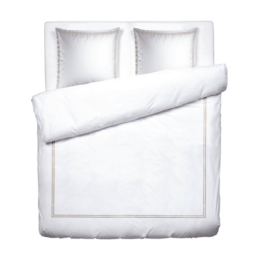 Duvet cover + pillowcase(s) cotton satin - Nice White / Taupe