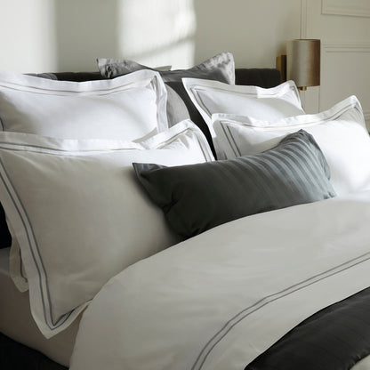 Duvet cover + pillowcase(s) cotton satin - Bastia Grey / White