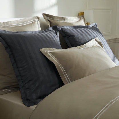 Duvet cover + pillowcase(s) cotton satin - Bastia White / Taupe
