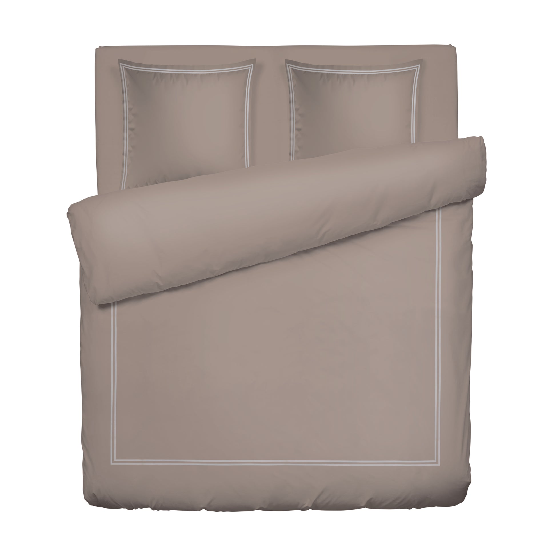 Duvet cover + pillowcase(s) cotton satin - Bastia White / Taupe