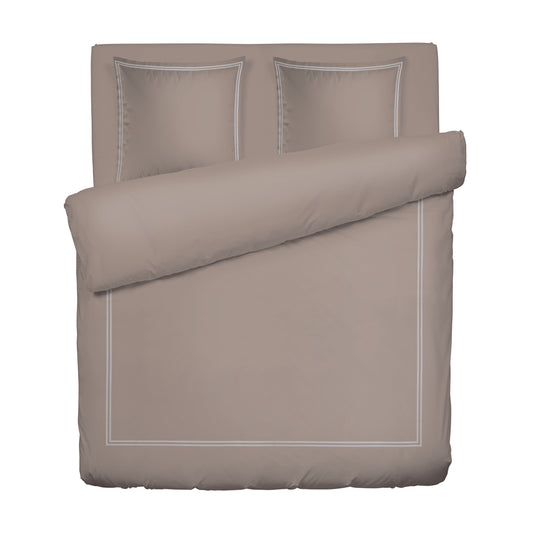 Duvet cover + pillowcase(s) cotton satin - Bastia White / Taupe
