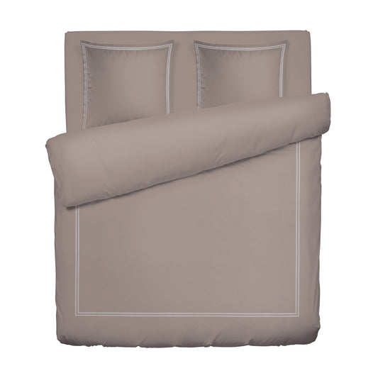 Duvet cover + pillowcase(s) cotton satin - Nice Taupe / White