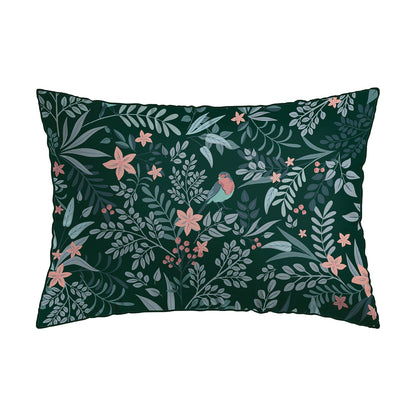 Pillowcase(s) cotton satin - Harmonie des oiseaux Green 2 x (50 x 70 cm)