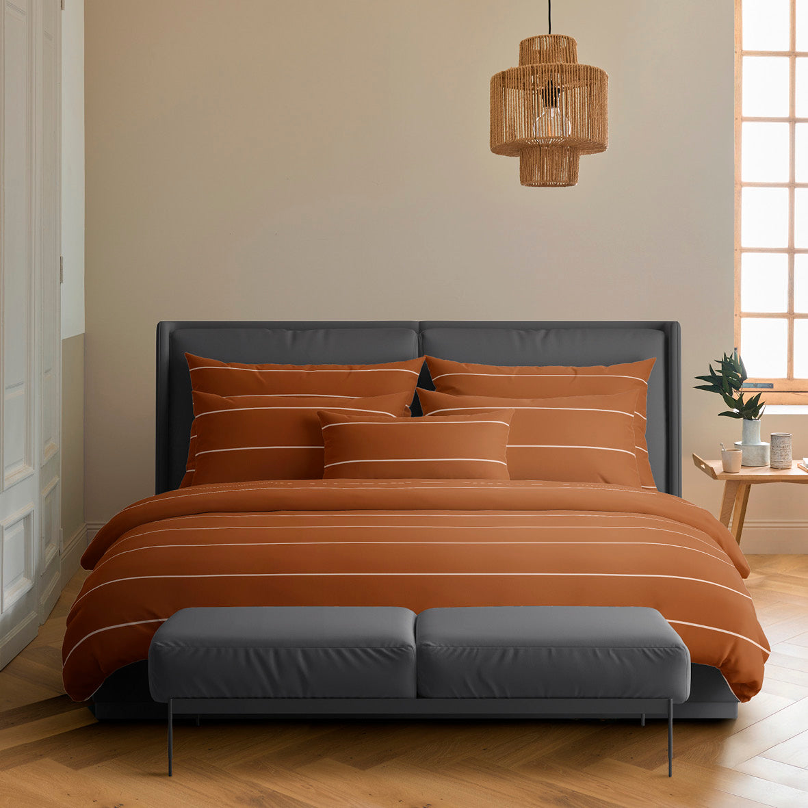 Housse de couette + taie(s) d'oreiller satin de coton - Camille Brun