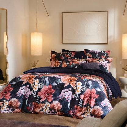 Duvet cover + pillowcase(s) cotton satin - Eclat de caramel Dark blue