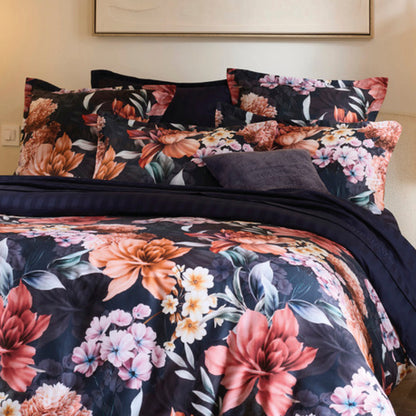 Duvet cover + pillowcase(s) cotton satin - Eclat de caramel Dark blue