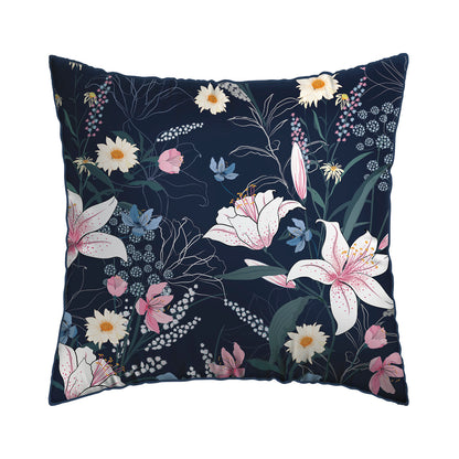 Taie(s) d'oreiller satin de coton - Jardin rêveur Bleu foncé