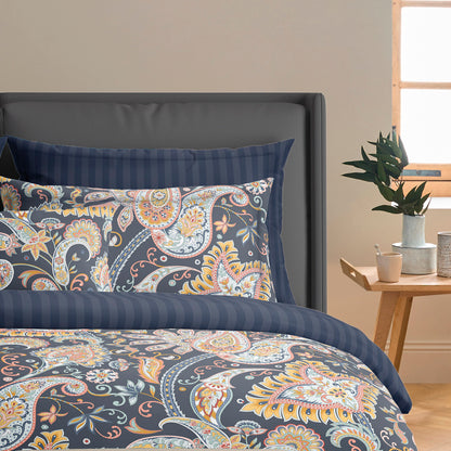 Duvet cover + pillowcase(s) cotton satin - Boteh  Dark blue / Gold