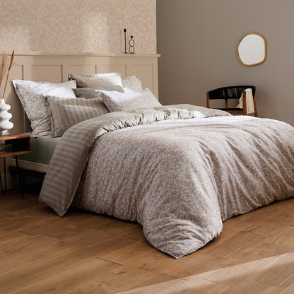 Flat sheet cotton satin - Damask Floralia Taupe