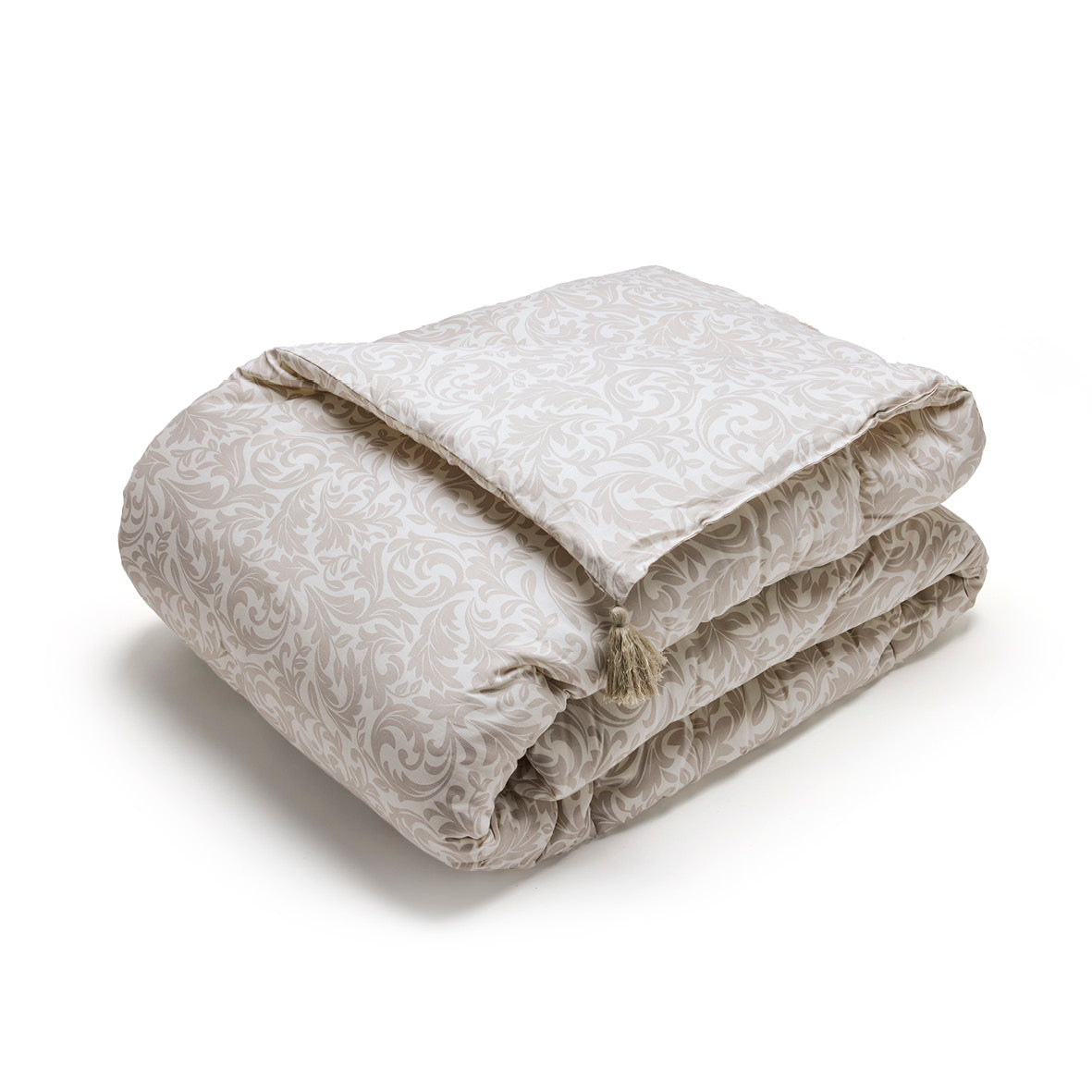 Quilt with tassels Damask Floralia Taupe - 140 x 200 cm