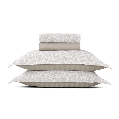 Ensemble de draps satin de coton - Damask Floralia Taupe